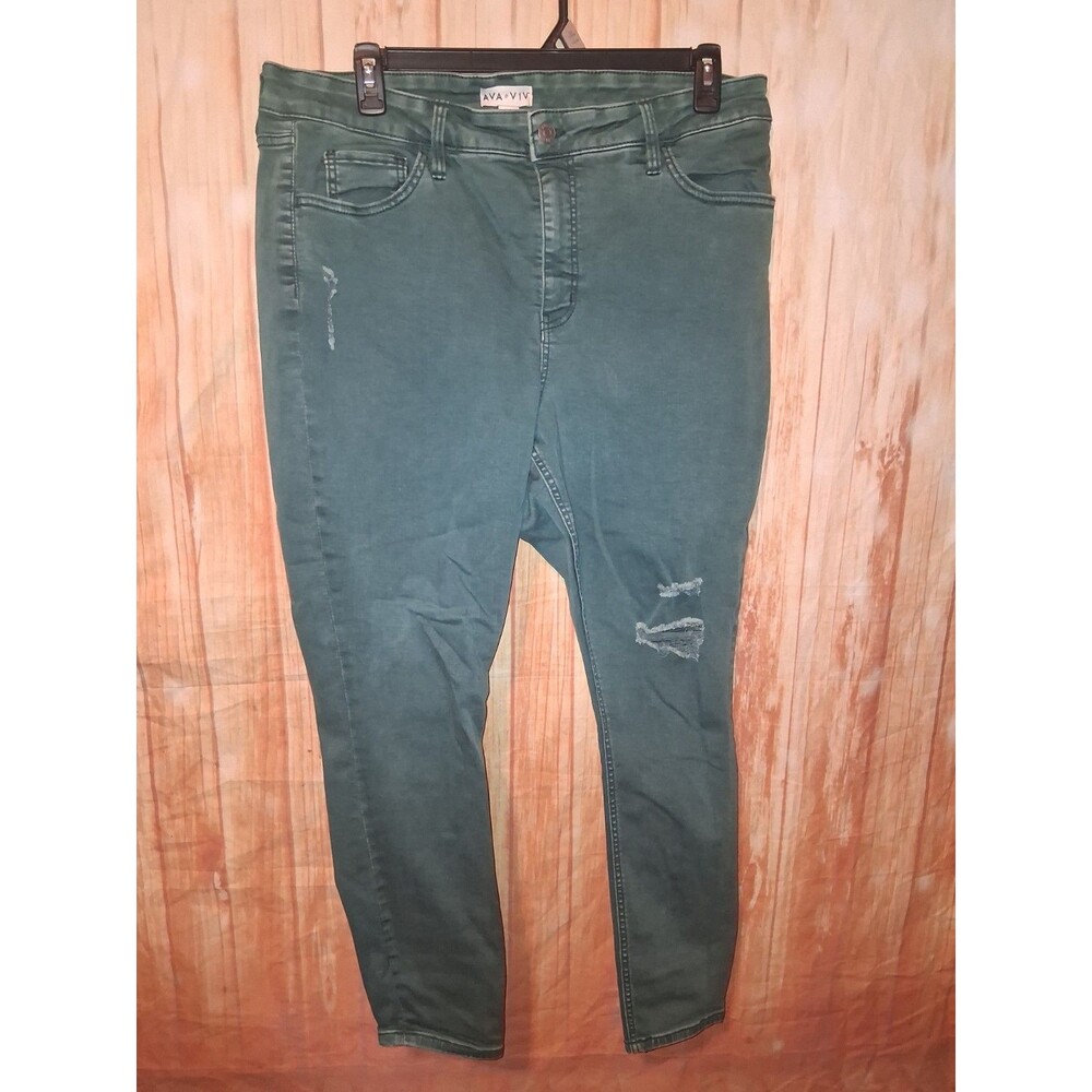 Ava & Viv Distressed Green Skinny Pants Sz 18W